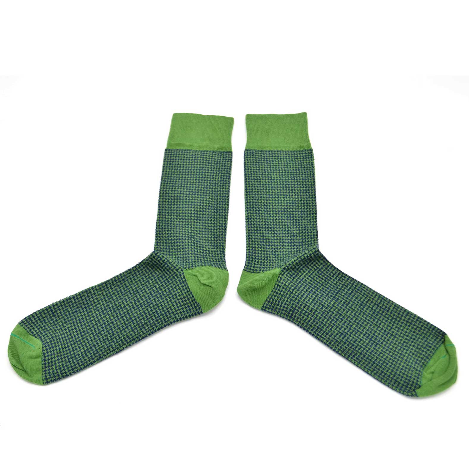 chaussettes-fantaisie-hommes-femmes-en-coton-vertes-à-motif-pied-de-poule-remaillées-à-la-main